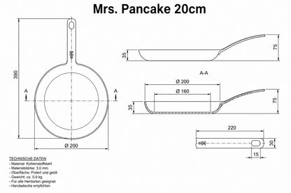 Technische Zeichnung Mrs. Pancake 20 cm 